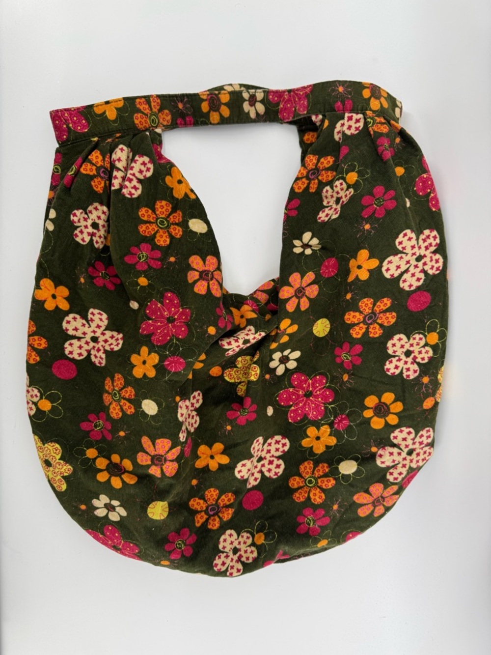 Japanese Style Floral Boho Pattern Knotted Soft Tote Bag  Olive Green,pink NWOT